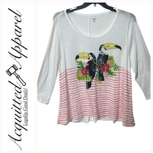 Crown & Ivy  Toco Toucan Birds Applique Sequins Tunic Top Shirt